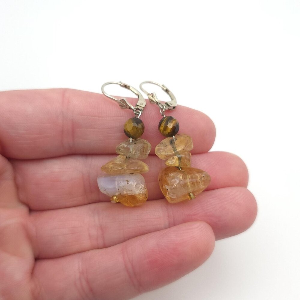Sterling Silver Stacked Citrine Stone Earrings A954
